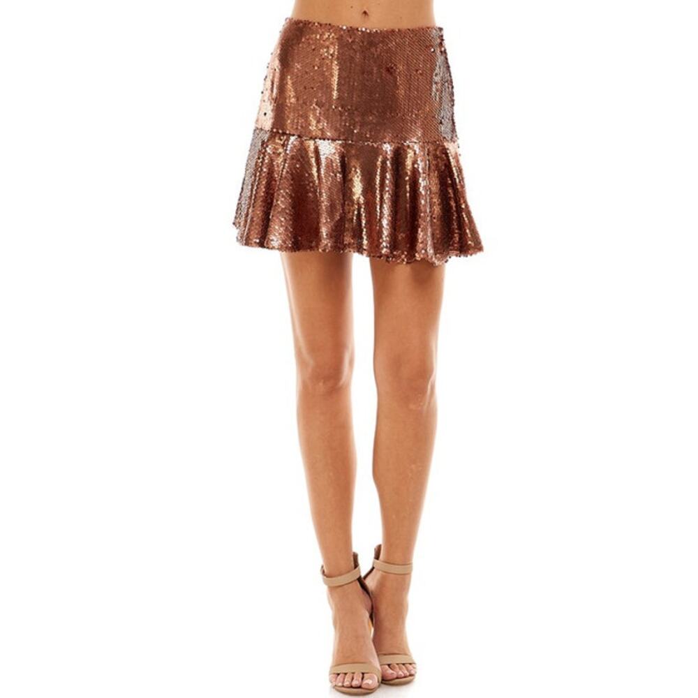 TCEC Sequin Mini Skirt SMALL Burnt Orange Fit Flare Party Skirt